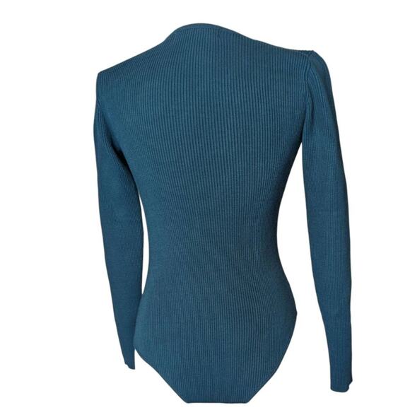 Veiled Modest Long Sleeve Bodysuit Turquoise Ribbed Size Small - Picture 6 of 6